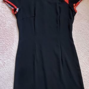 Black Cheongsam-Inspired Dress with Red Band-Collar Petite Size 6